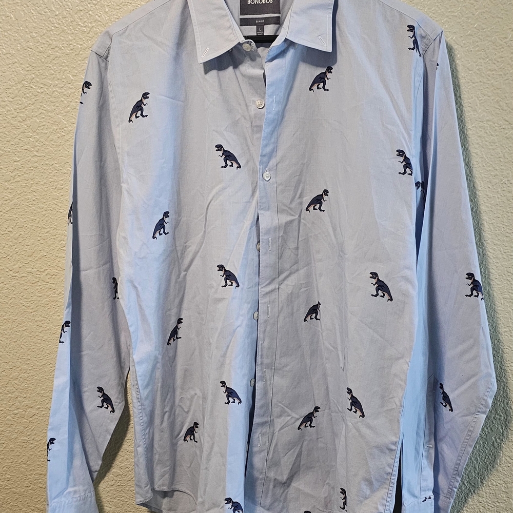Bonobos Light Blue Shirt with Dinosaur Pattern